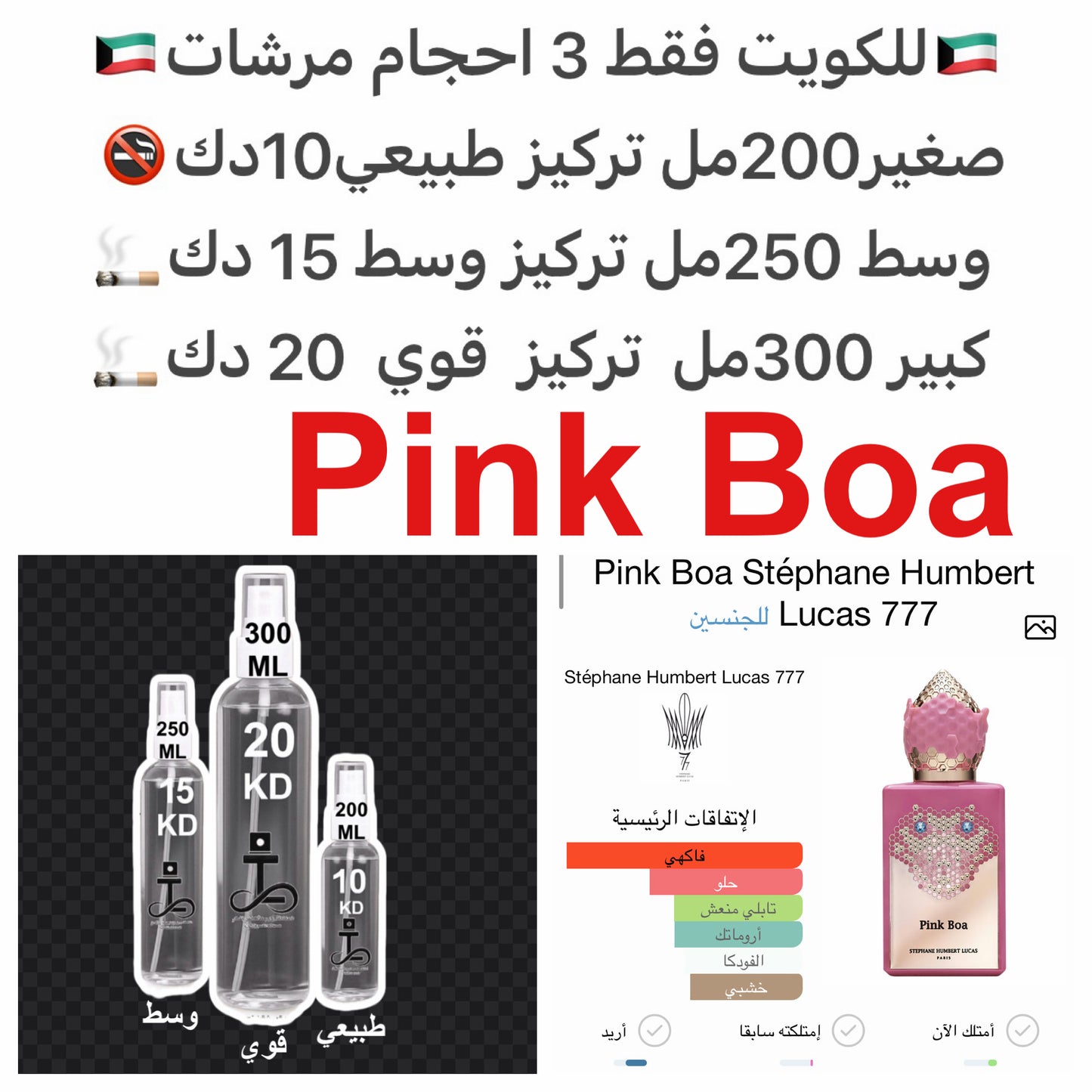 إفتتاحية العطر الكشمش الأسود, إكليل الجبل, توت العليق و البرغموت; قلب العطر توت العليق, الفودكا, الريحان و زنابق الوادي; قاعدة العطر تتكون من الفراوله, المسك, خشب الصندل, الخوخ, العنبر, الباتشولي و البخور.#طرفه_لوكاس للطلبات من الكويت ودول مجلس التعاون فق