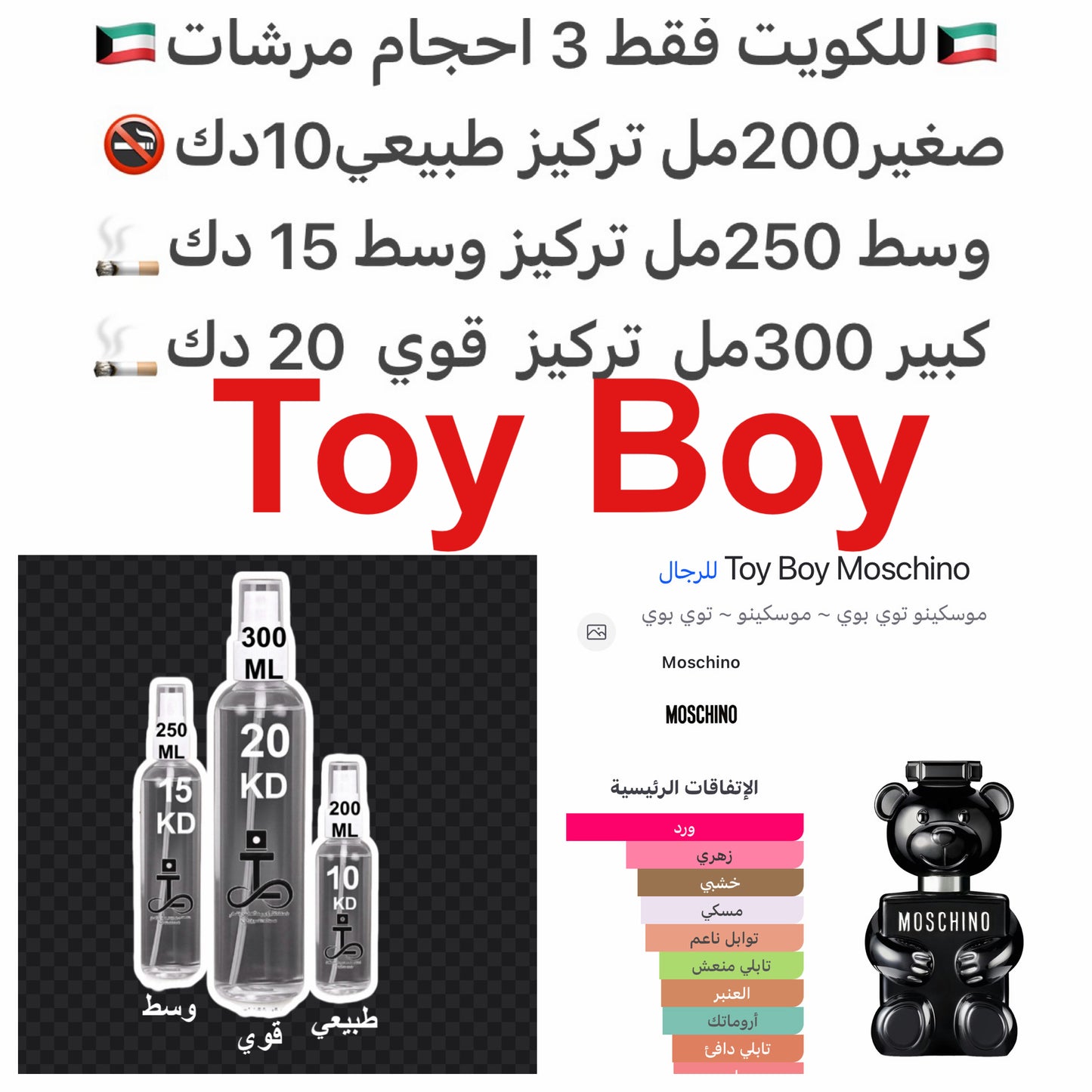 إفتتاحية العطر الفلفل الوردي, الكمثري, جوزه الطيب الإندونيسيه, الإليمي و البرغموت; قلب العطر الورد, القرنفل, الماغنوليا و الكتان; قاعدة العطر تتكون من نجيل الهند من هايتي, أخشاب الكشمير, خشب الصندل, العنبر و سيلكوليد.