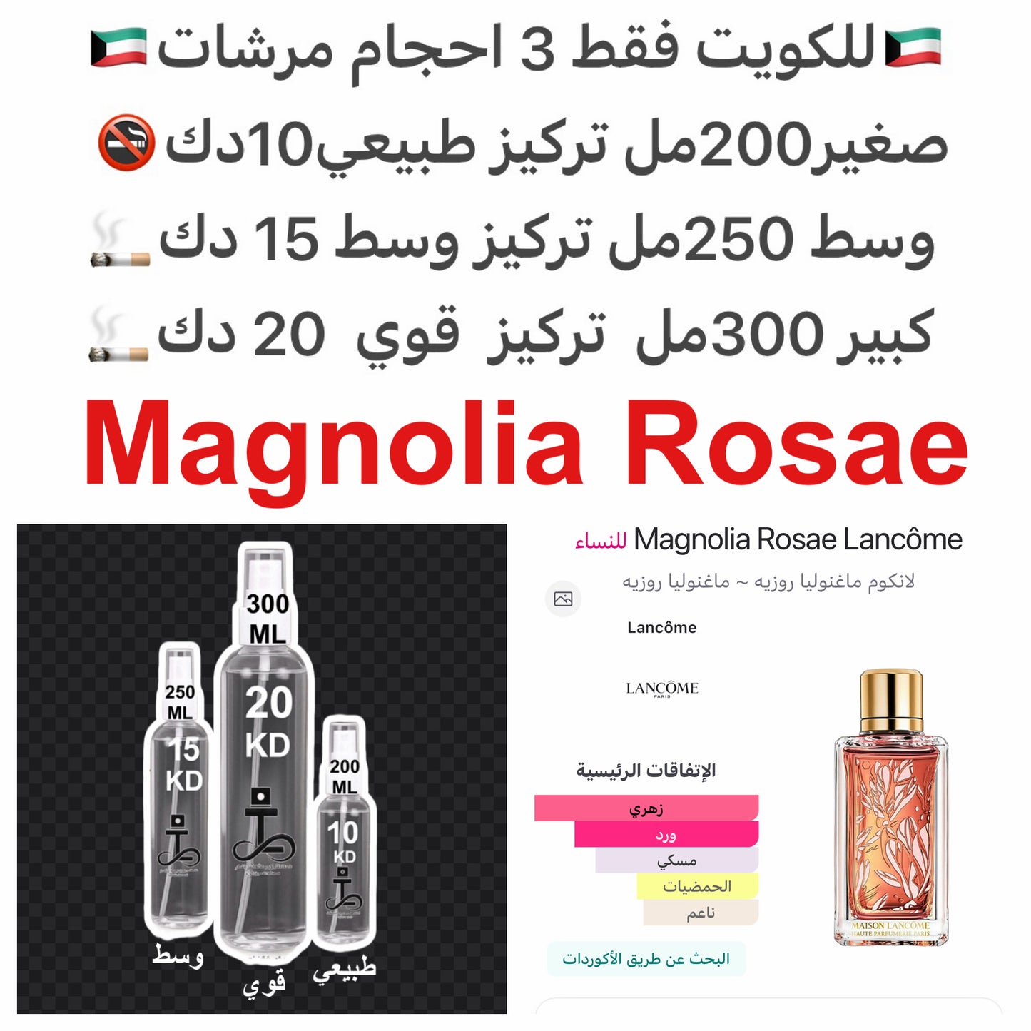 معلومات عن العطر الماغنوليا, الورد و المسك الأبيض. #طرفه_روز #طرفه_لانكوم للطلبات من الكويت ودول مجلس التعاون فقط كابجر من صور عطوركم الاصليه من متجرنا الاكتروني او جوجل او انستقرامنا او من الاصلي المتوفر  لديكم وارسال الصور  والعنوان وحجم العطر المطلوب ع